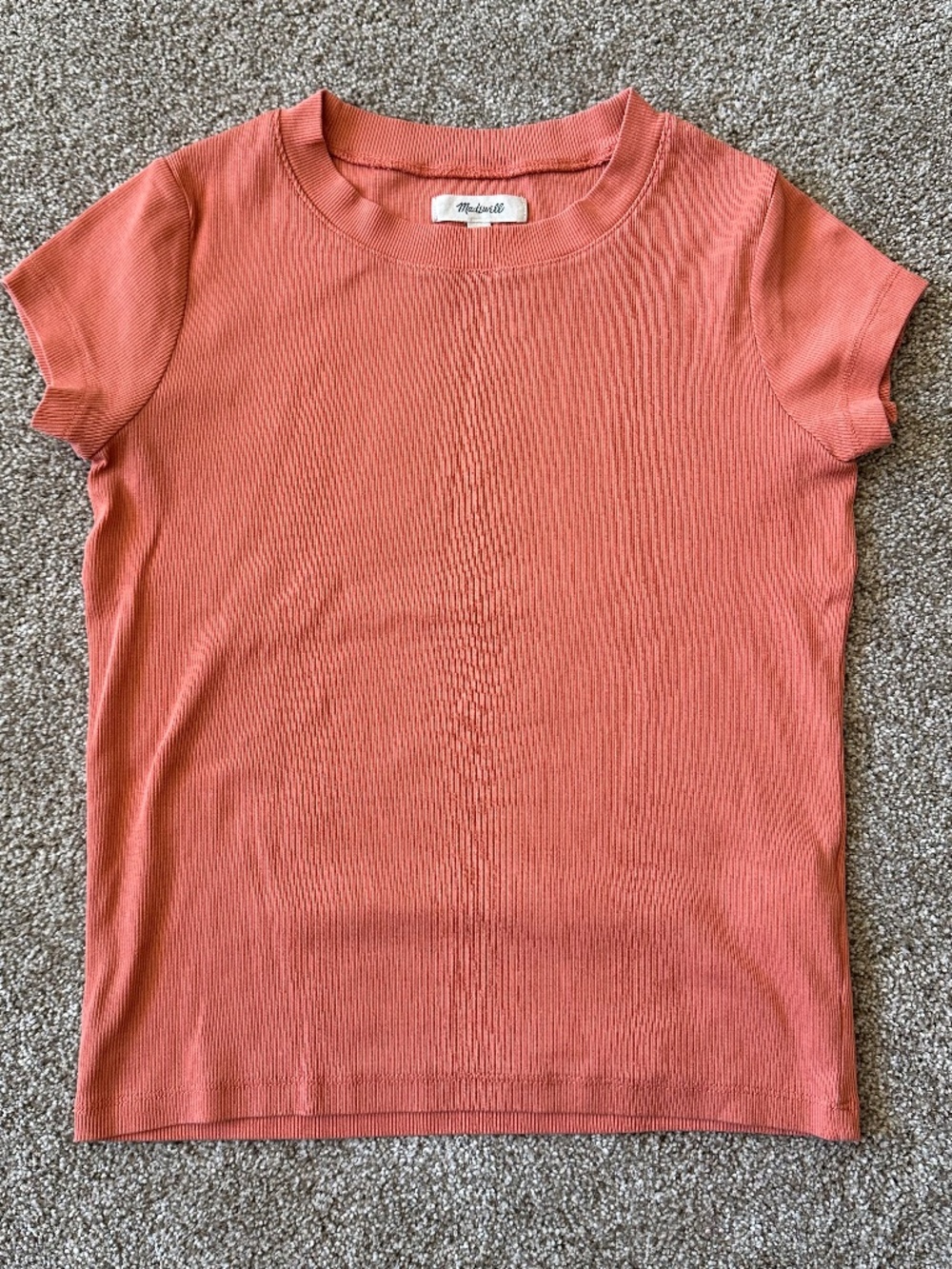 Madewell Orange Ribbed Fitted Crewneck Tee Size XS